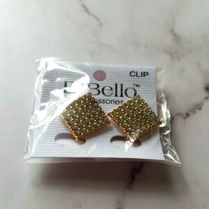 D'Bello Gold Square Rhinestone Accented Clip On Earrings